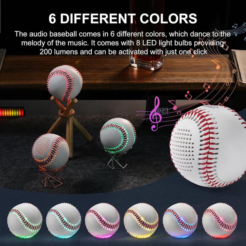 Portable Bluetooth Baseball Speaker with LED Light Show