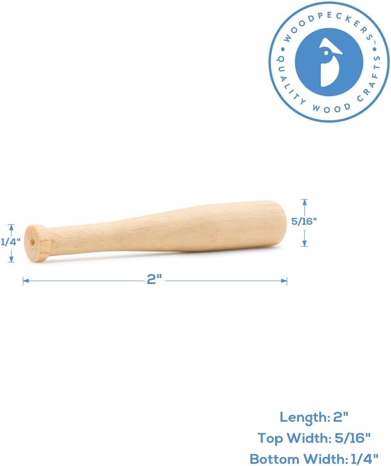 Bag of 48 Unpainted 2-Inch Mini Wooden Baseball Bats for Crafts
