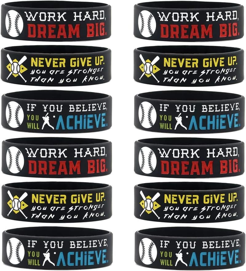Motivational Baseball Bracelets (12-Pack) - Durable Gifts for Teams