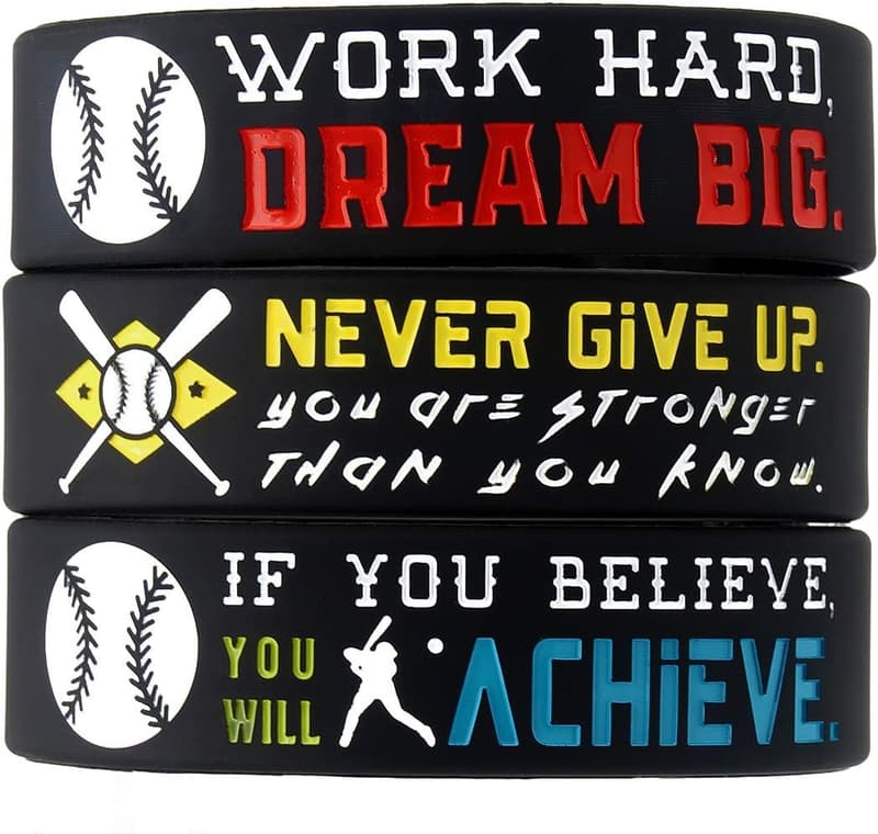 Motivational Baseball Bracelets (12-Pack) - Durable Gifts for Teams