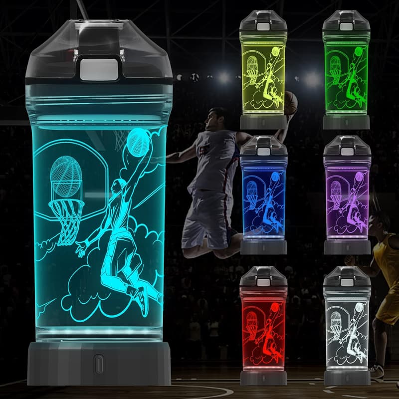 Basketball 3D LED Kids Water Bottle - 14oz BPA Free