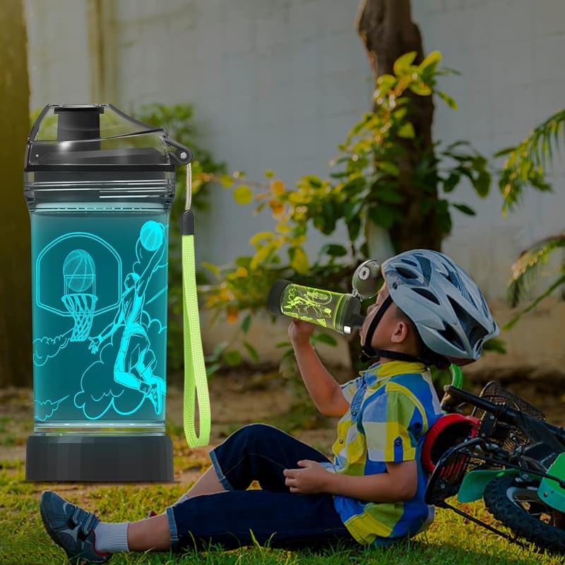Basketball 3D LED Kids Water Bottle - 14oz BPA Free