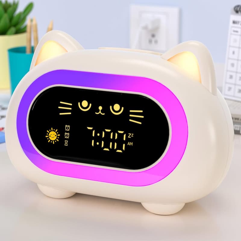 Kids Sleep Training Alarm Clock with Night Lights and Dual Alarms
