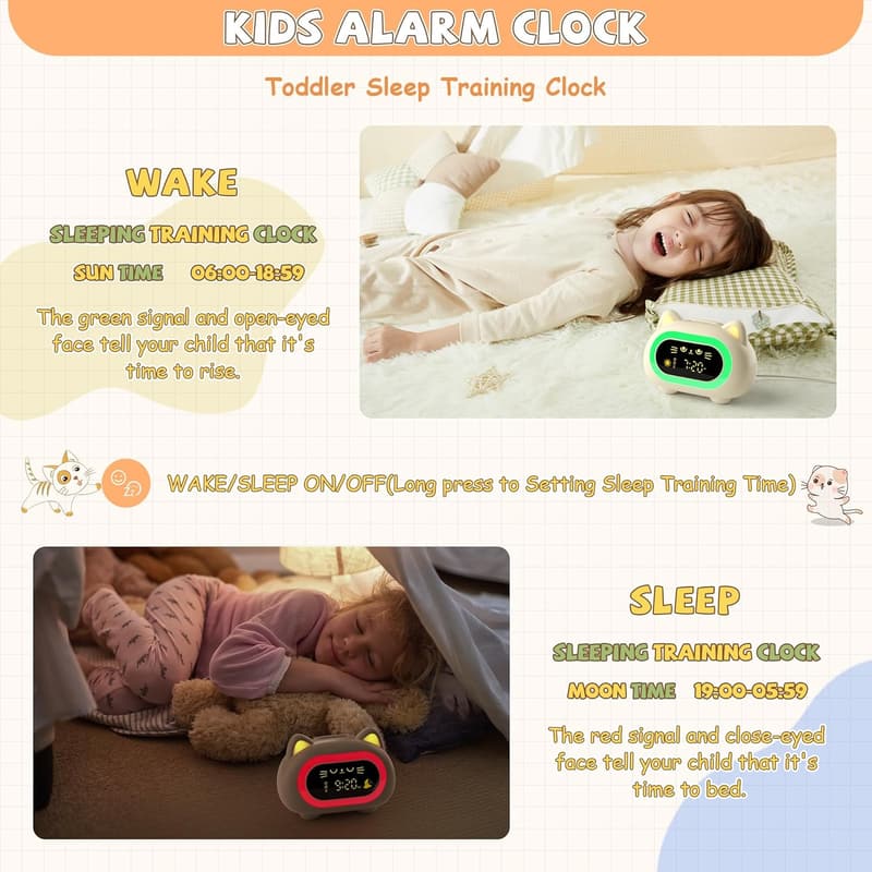 Kids Sleep Training Alarm Clock with Night Lights and Dual Alarms