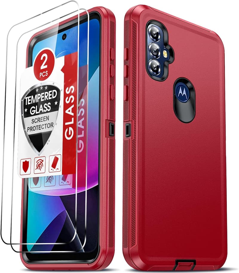 Moto G Play 2023 Heavy Duty Case with 2 Tempered Glass Protectors