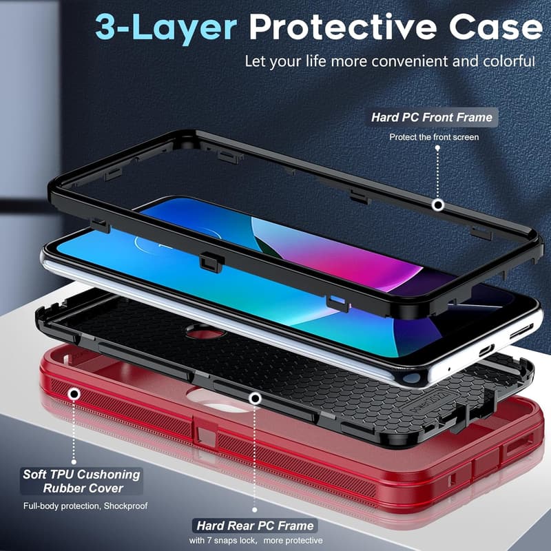 Moto G Play 2023 Heavy Duty Case with 2 Tempered Glass Protectors