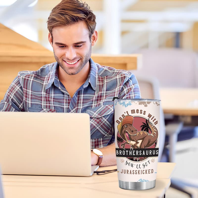 Brother Dinosaur Tumbler - 20oz Funny Gift for Father's Day