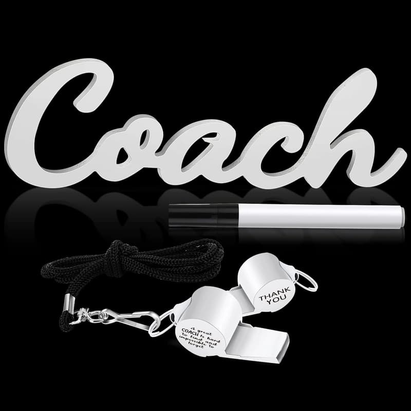 Coach Appreciation Gift Set: Wooden Sign, Pen & Whistle