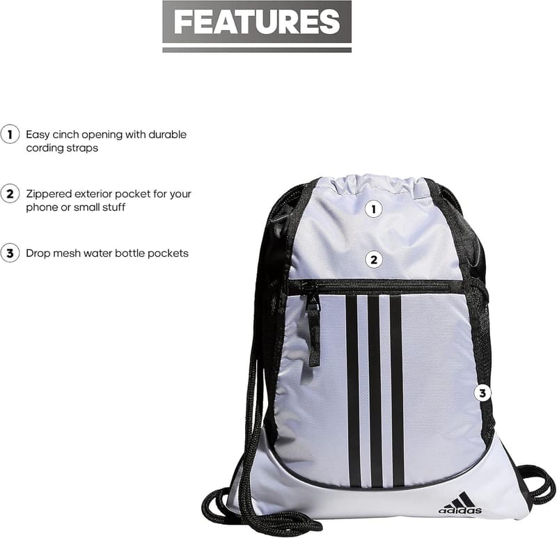 Lightweight Drawstring Backpack for Men & Women - White/Black
