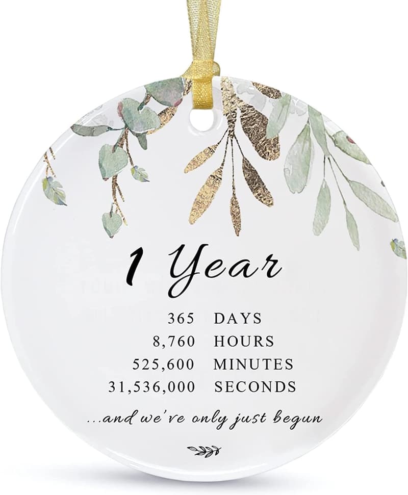 1st Anniversary Ceramic Ornament for Couples with Gift Box