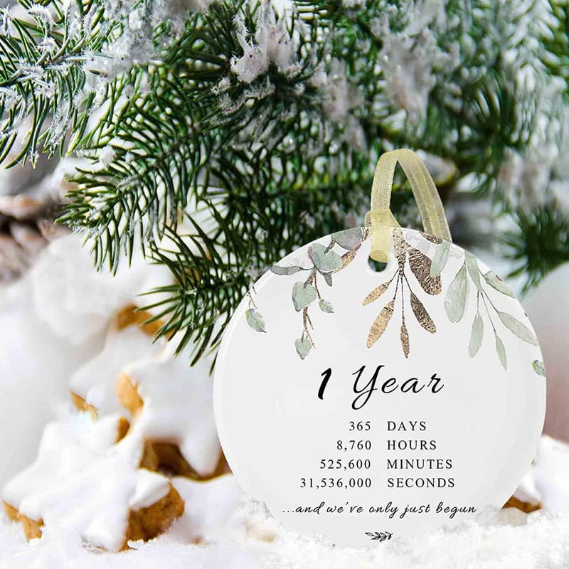 1st Anniversary Ceramic Ornament for Couples with Gift Box