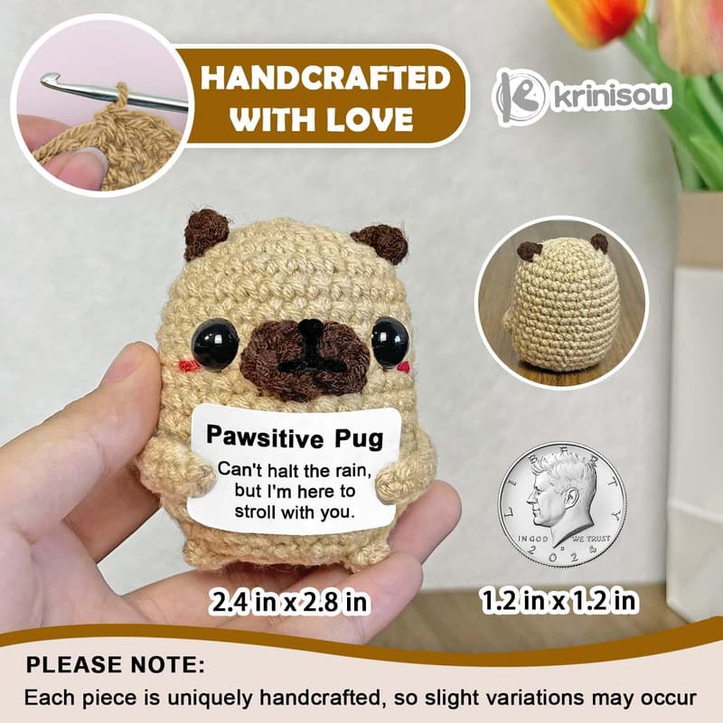 Cute Mini Pug Crochet Decor - Inspirational Gift for Dog Lovers