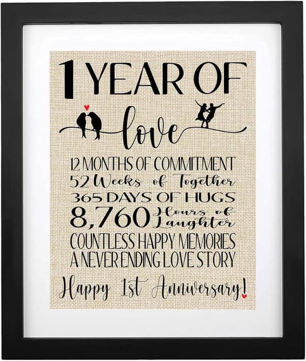 1st Anniversary Burlap Print Gift for Couples