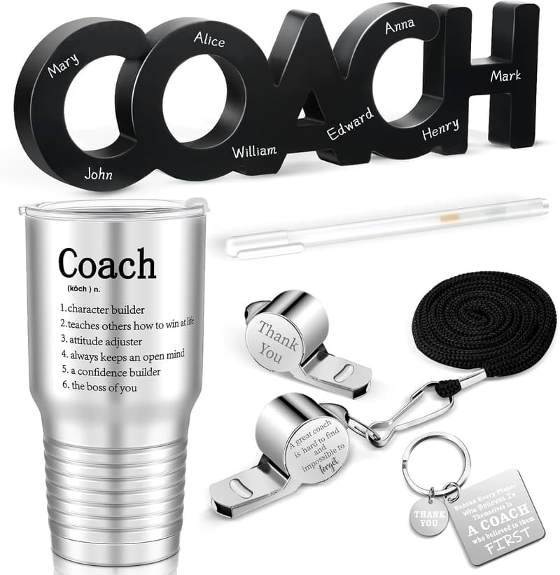 Coach Appreciation Gifts Set: Wood Sign, Mug, Whistle & More