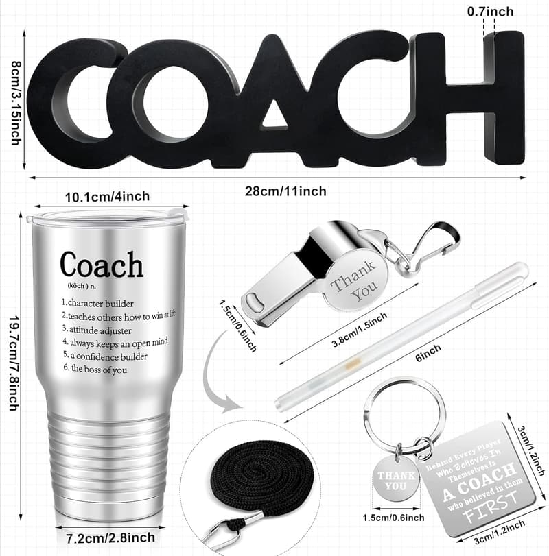 Coach Appreciation Gifts Set: Wood Sign, Mug, Whistle & More