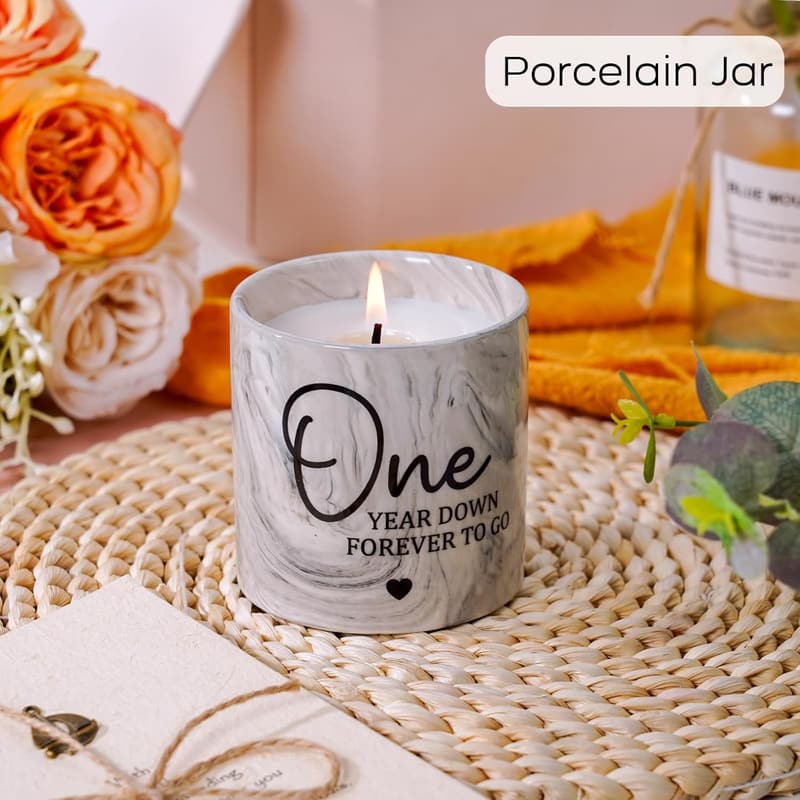 1st Anniversary Porcelain Candle - 6 oz Gift for Couples