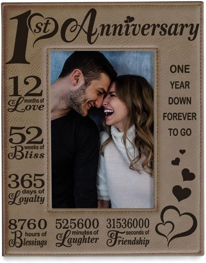 1st Anniversary Engraved Leather Picture Frame for Couples (4x6)
