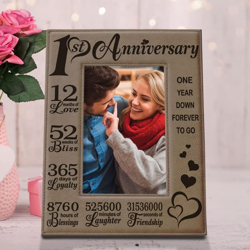 1st Anniversary Engraved Leather Picture Frame for Couples (4x6)