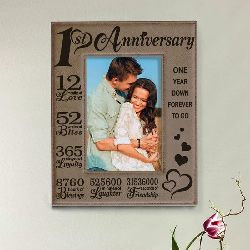 1st Anniversary Engraved Leather Picture Frame for Couples (4x6)