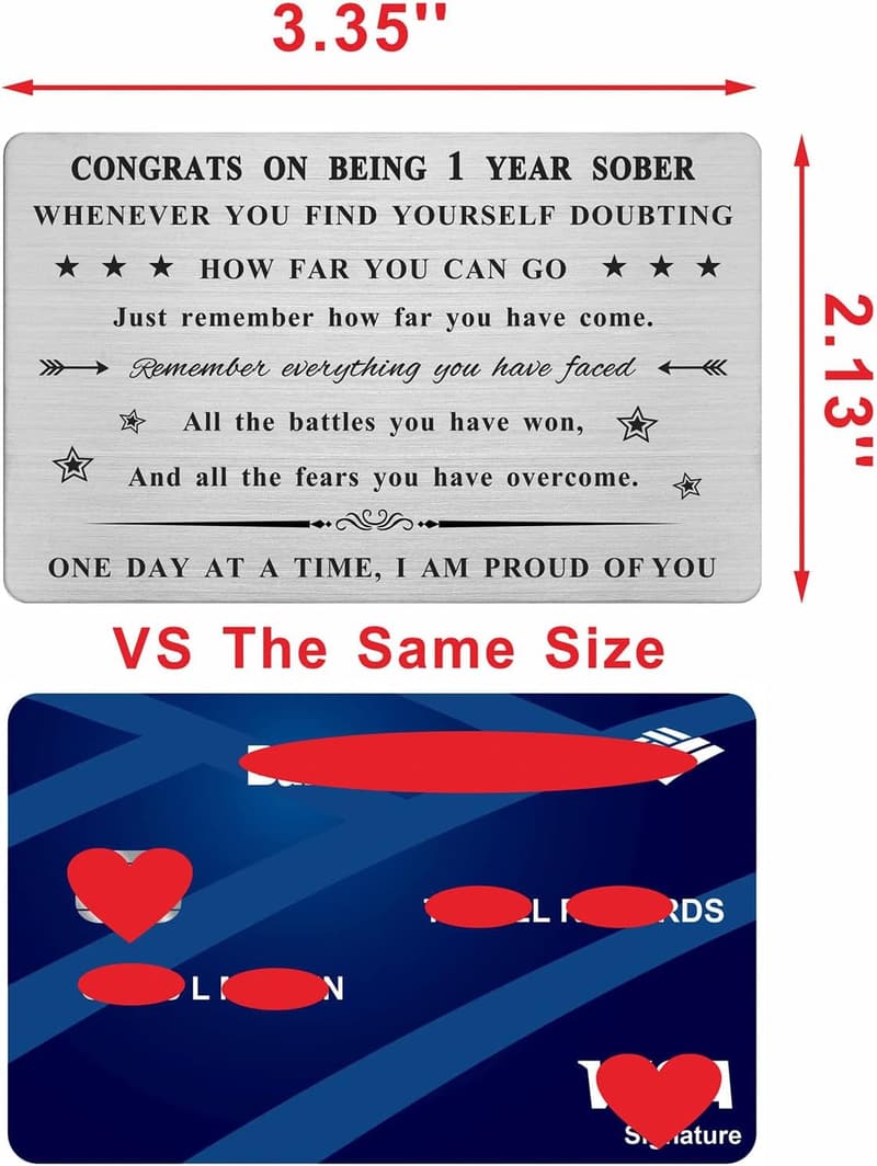 1 Year Sobriety Engraved Wallet Card for Men & Women