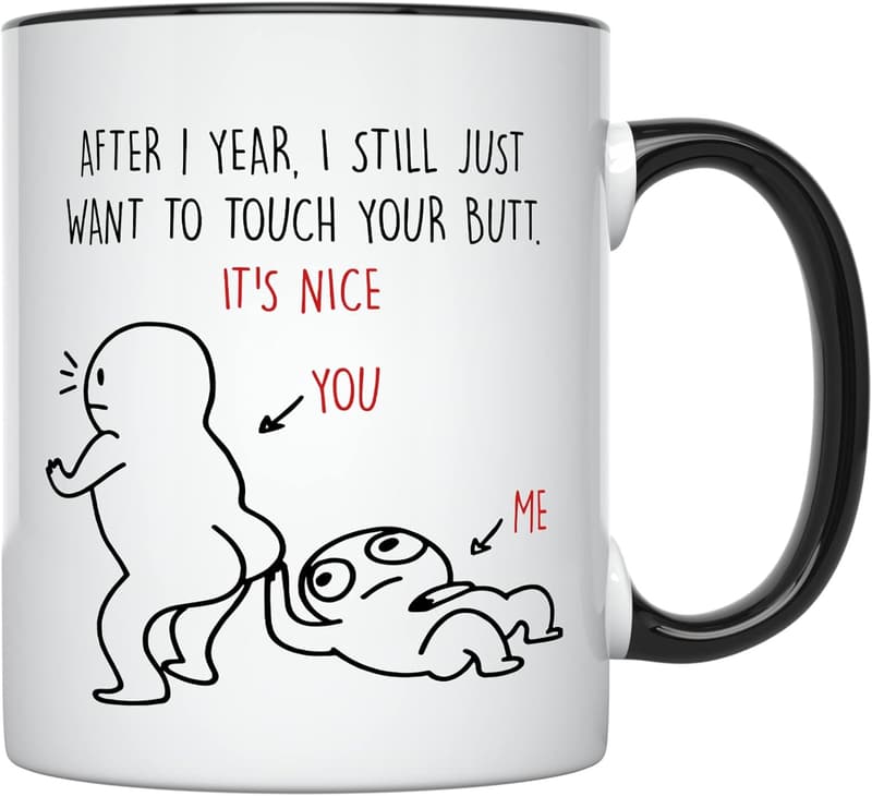 1st Anniversary Coffee Mug for Couples - 11 oz, Black Handle