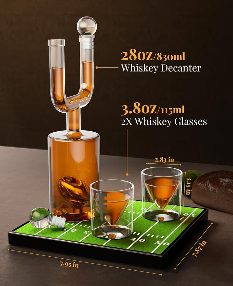 Football Decanter Set - 28oz Whiskey Gift for Men
