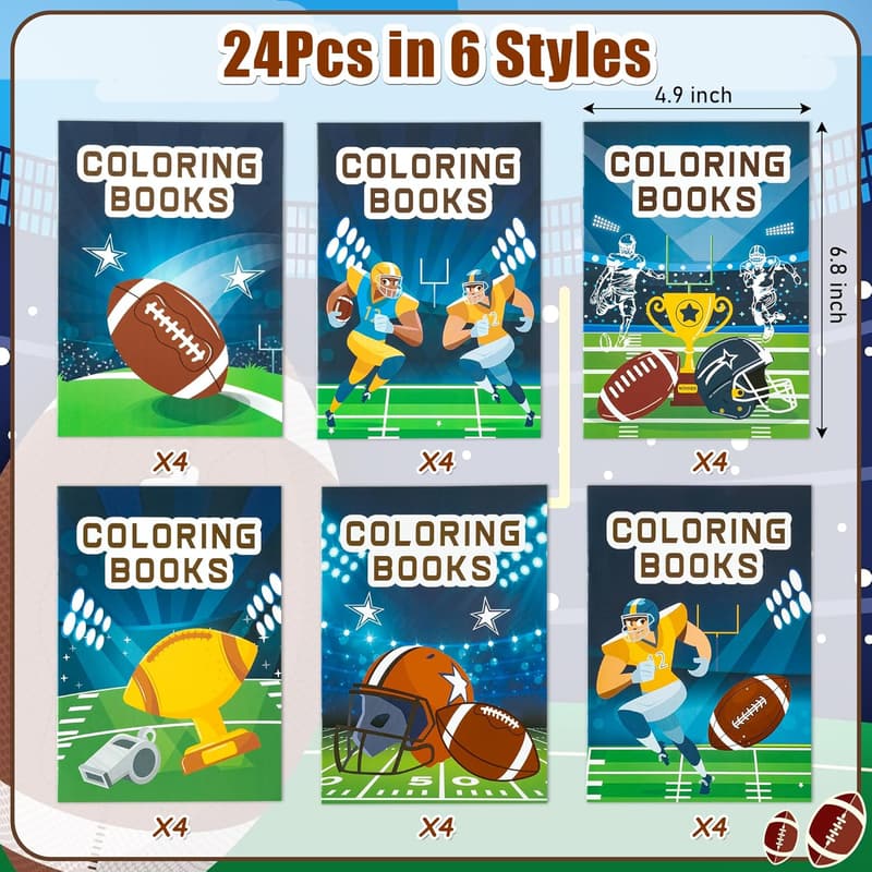 Football Coloring Books Set - 24 DIY Color-in Pages for Kids