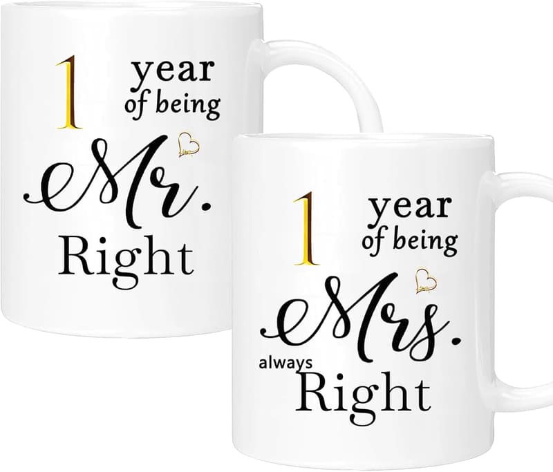 1st Anniversary Coffee Mugs Set for Couples, 11oz Gift Boxed
