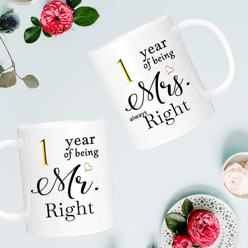1st Anniversary Coffee Mugs Set for Couples, 11oz Gift Boxed