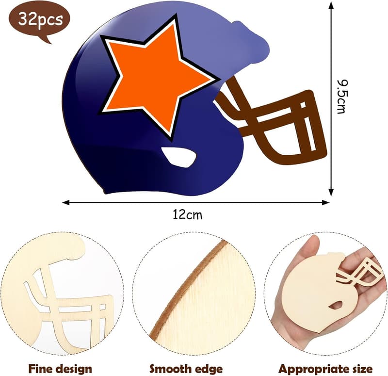 Unfinished Wooden Football Helmet Cutouts for DIY Crafts