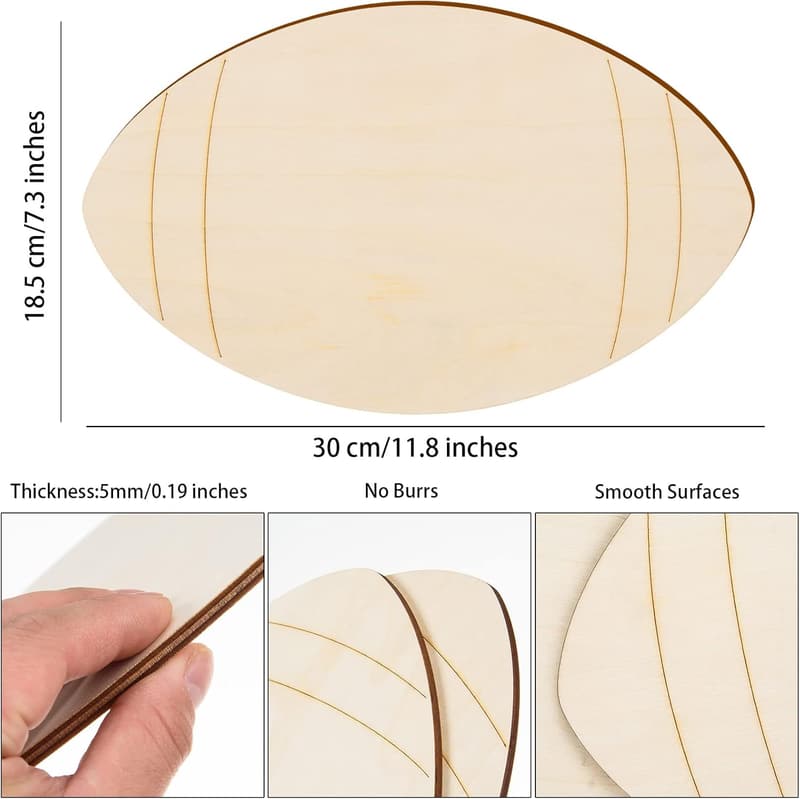 Sports Themed DIY Wooden Football Cutouts - 8 Pack