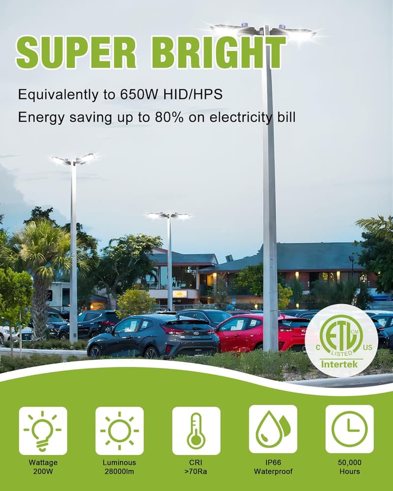 200W LED Parking Lot Lights, 28000LM, Dusk to Dawn, IP65 Waterproof (3 Pack)