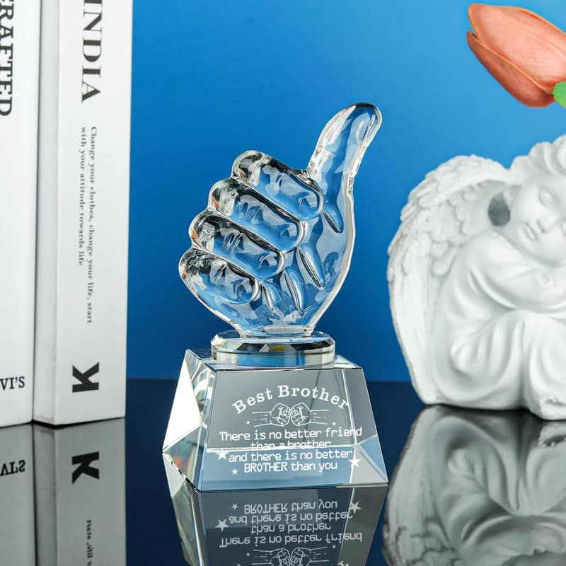 Birthday Gift for Brother - Crystal Award with Thumbs Up