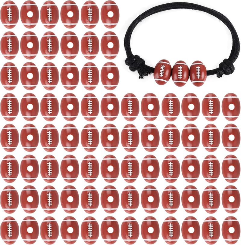 Football Pony Beads (100 Pcs) & Waxed Cord for DIY Jewelry