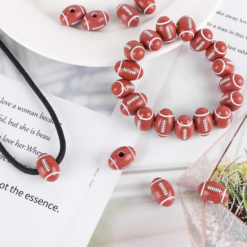 Football Pony Beads (100 Pcs) & Waxed Cord for DIY Jewelry