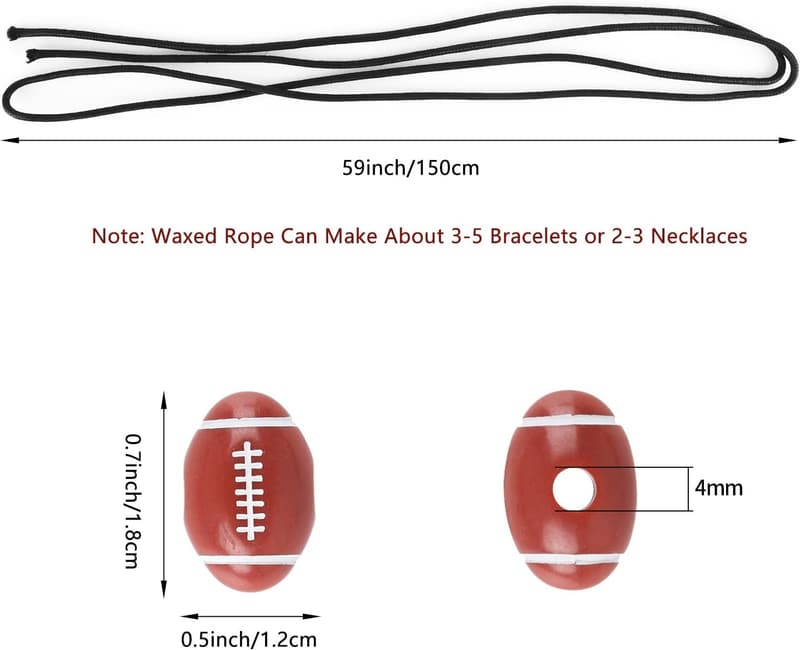 Football Pony Beads (100 Pcs) & Waxed Cord for DIY Jewelry