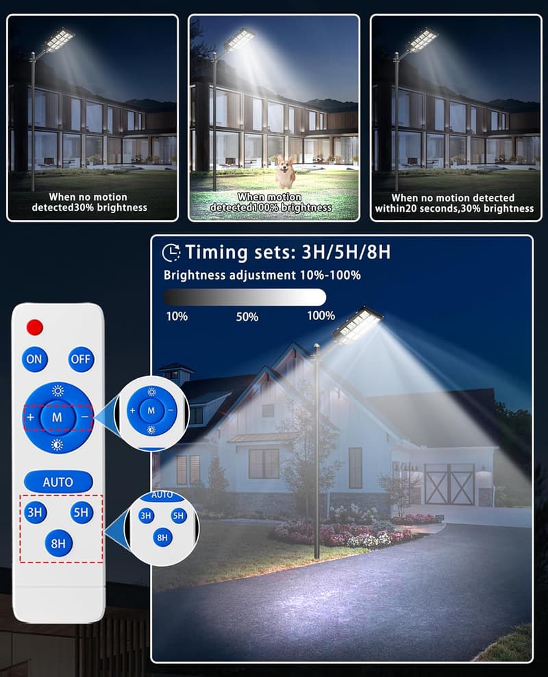 Outdoor Solar Street Lights with Motion Sensor - 6800W, 6500K