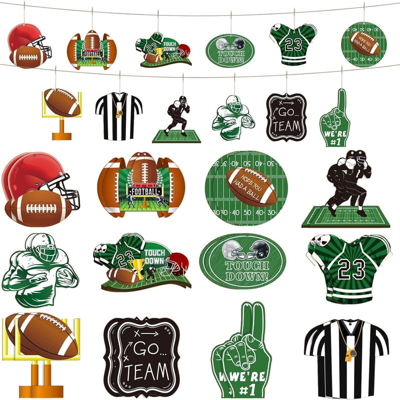 Football Party Favors - 24 Wooden Hanging Ornaments