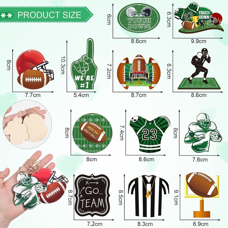 Football Party Favors - 24 Wooden Hanging Ornaments