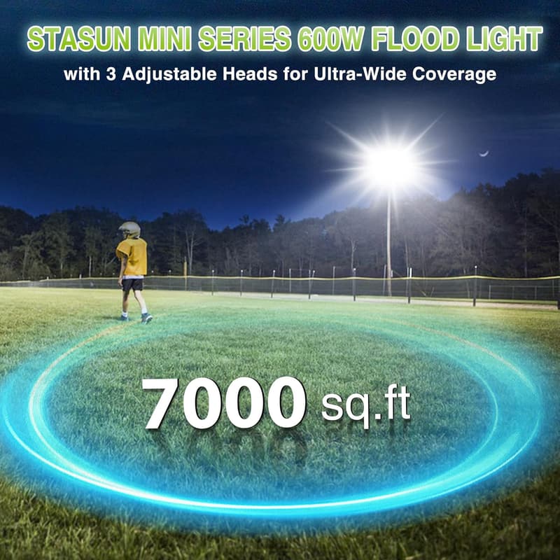 600W LED Flood Light with 3 Adjustable Panels for Outdoor Sports