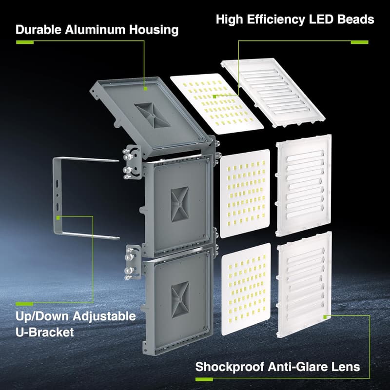 600W LED Flood Light with 3 Adjustable Panels for Outdoor Sports