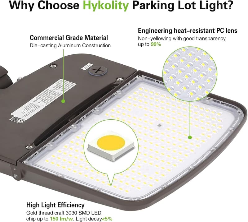 Switchable 150W LED Parking Lot Light with Photocell Sensor