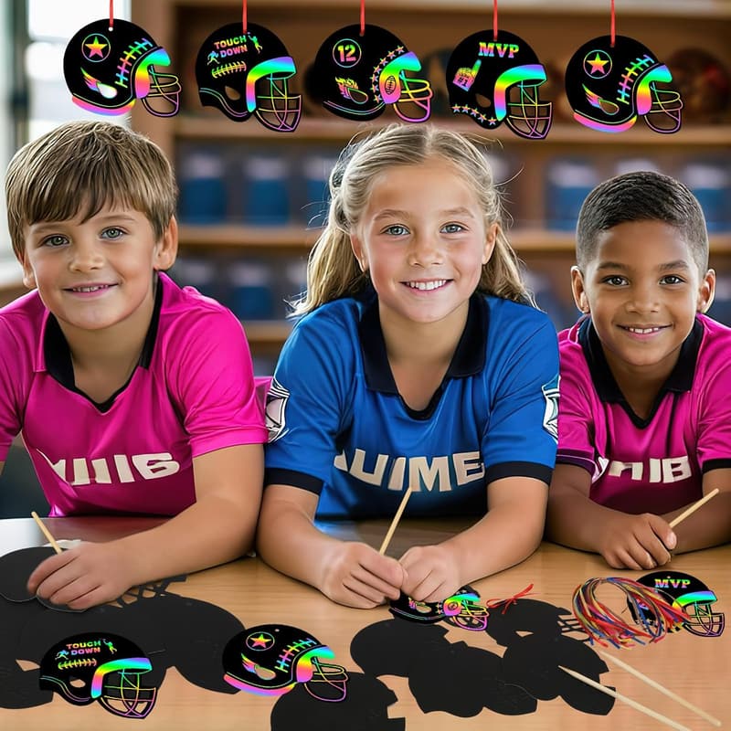 Football Party Supplies: 36 PCS Rainbow Scratch Art for Kids