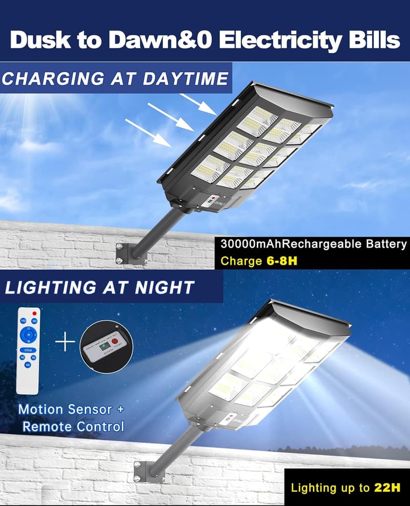Solar Street Lights, 360000LM Motion Sensor Flood Lamps