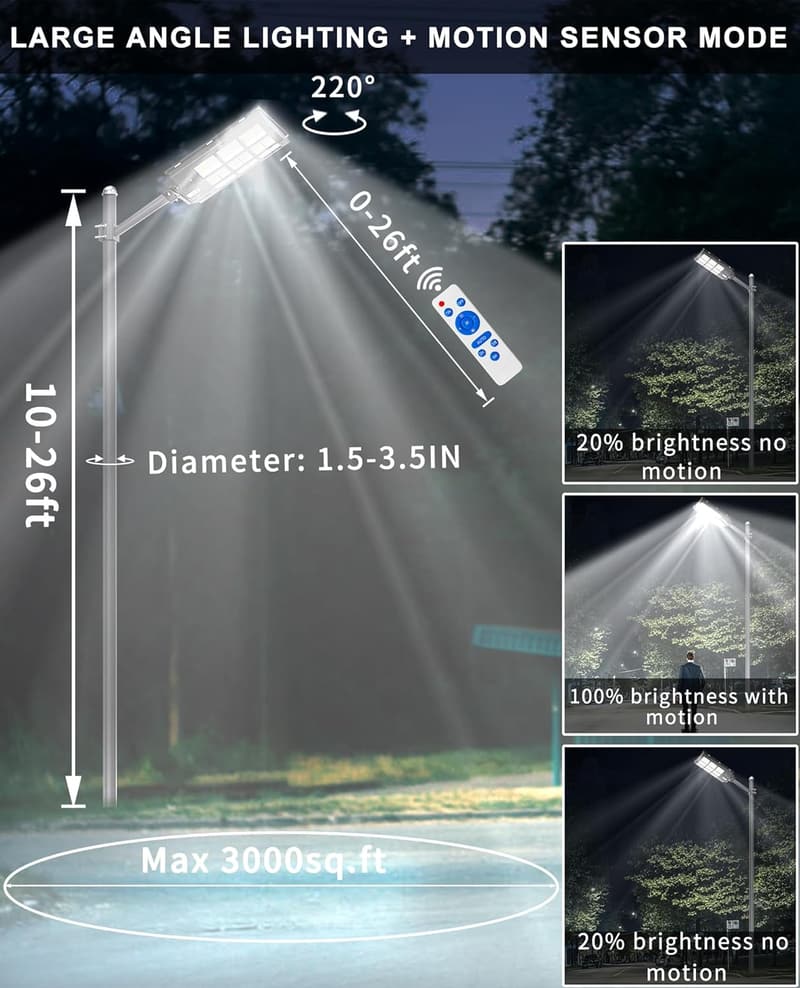 Solar Street Lights, 360000LM Motion Sensor Flood Lamps
