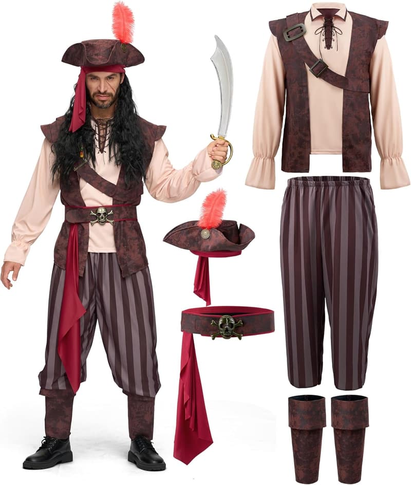 Halloween Men's Caribbean Pirate Costume - Adult Sea Captain Outfit
