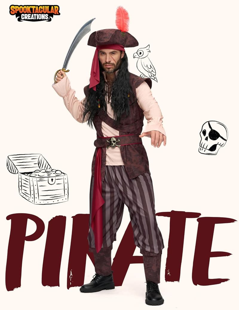 Halloween Men's Caribbean Pirate Costume - Adult Sea Captain Outfit