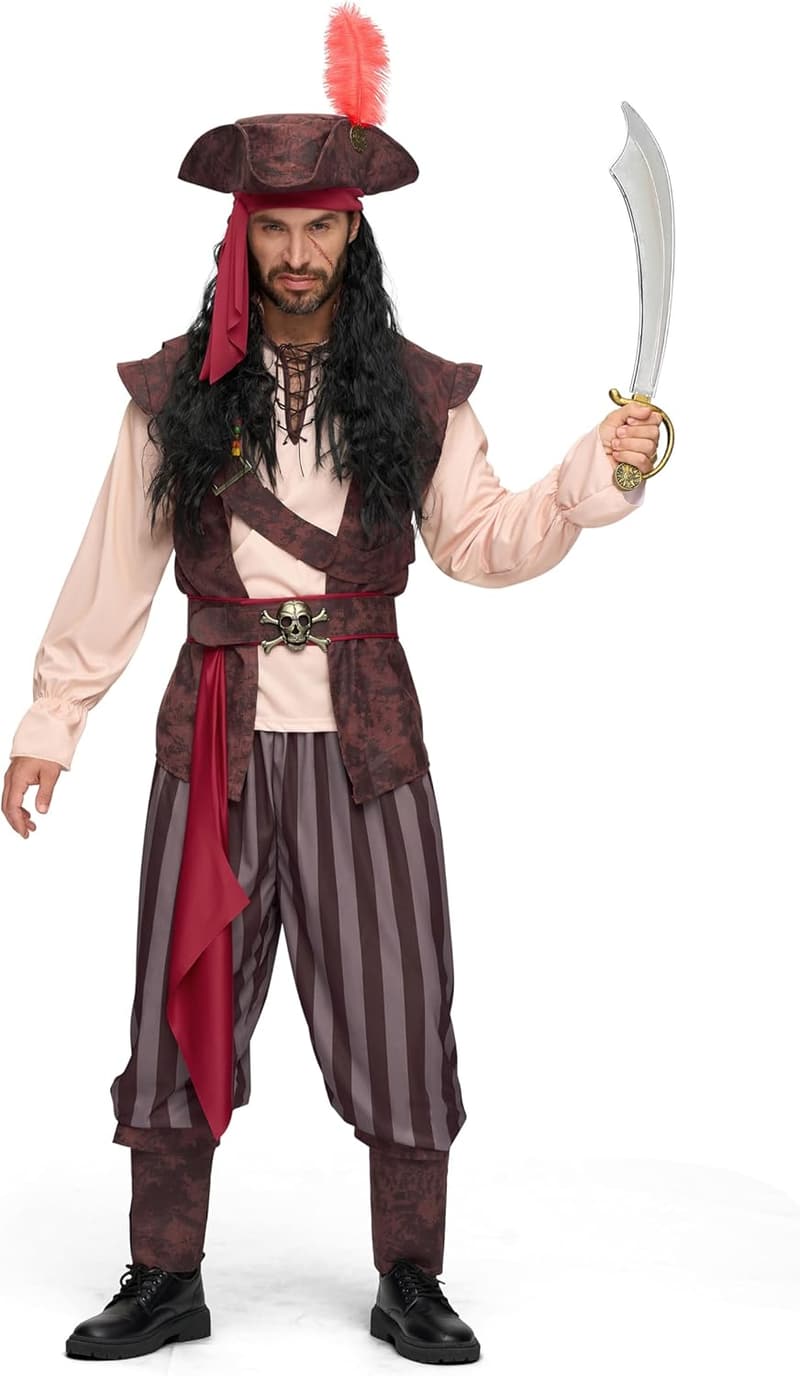 Halloween Men's Caribbean Pirate Costume - Adult Sea Captain Outfit