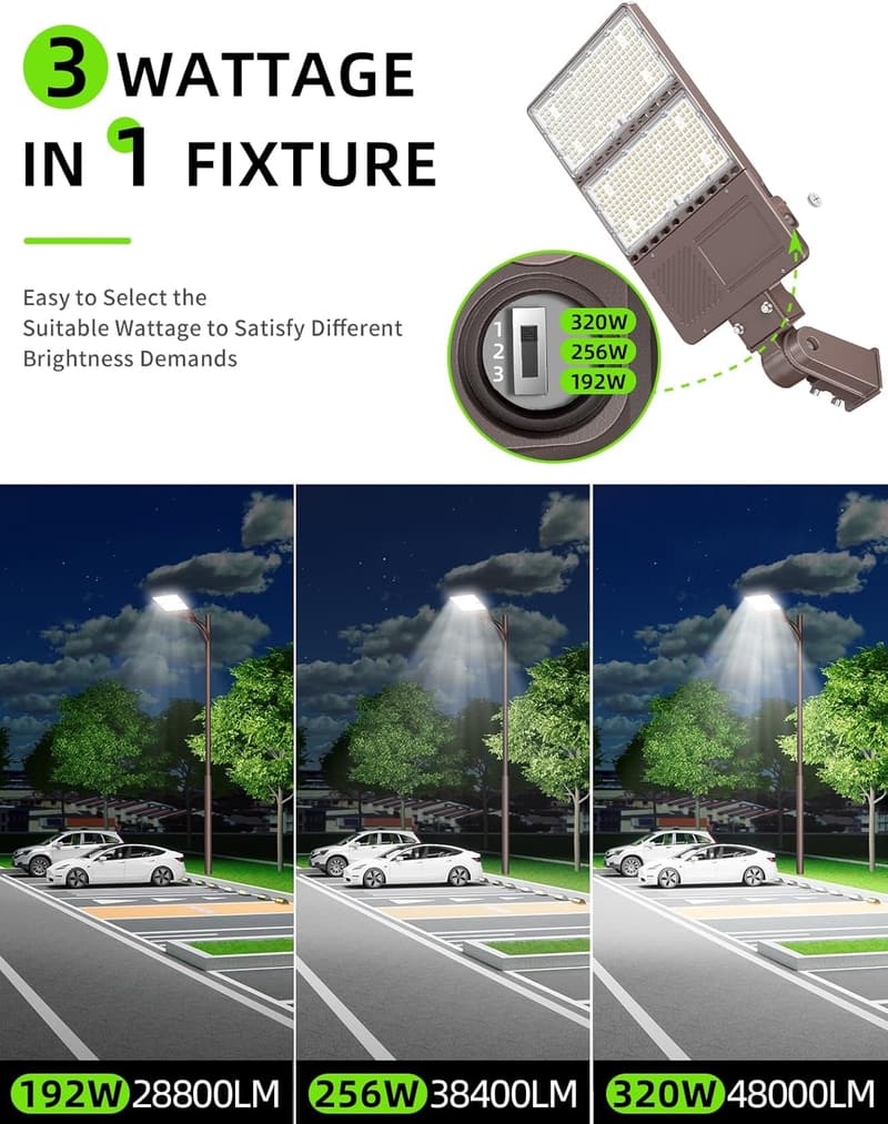 320W Adjustable LED Parking Lot Light with Photocell, 48000LM