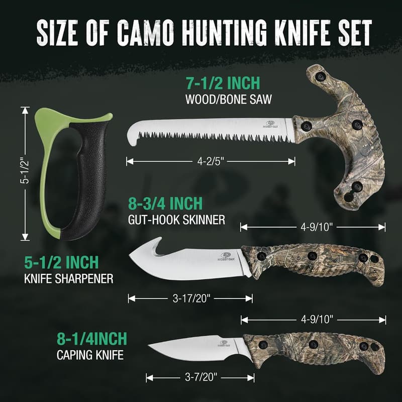 Camouflage Hunting Knife Set - 4-Piece Field Dressing Kit